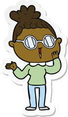 sticker of a cartoon surprised woman wearing spectacles
