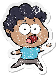 distressed sticker of a cartoon man gasping in surprise