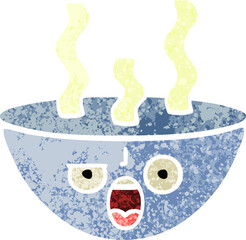 retro illustration style cartoon bowl of hot soup