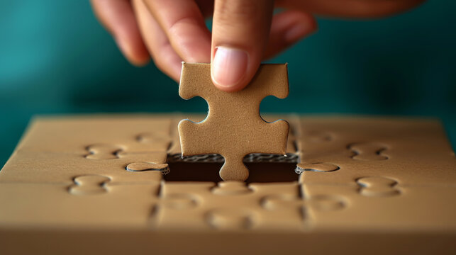 The last puzzle piece is fitted into the idea box by a hand, signifying the finishing touch