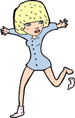 cartoon woman kicking off sock