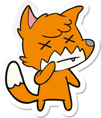 sticker of a cartoon cross eyed fox