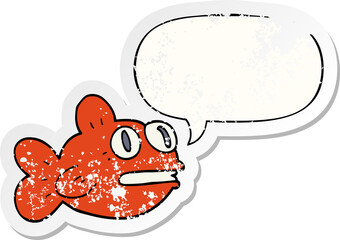 cartoon fish and speech bubble distressed sticker