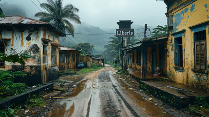 Fototapeta na wymiar Village in the north of Liberia in a rainy day.