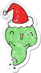 christmas distressed sticker cartoon of kawaii ghost