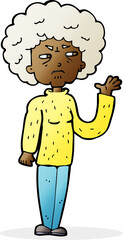 cartoon annoyed old woman waving