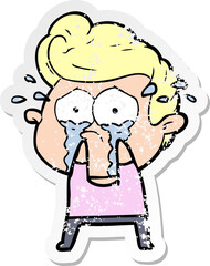 distressed sticker of a cartoon crying man