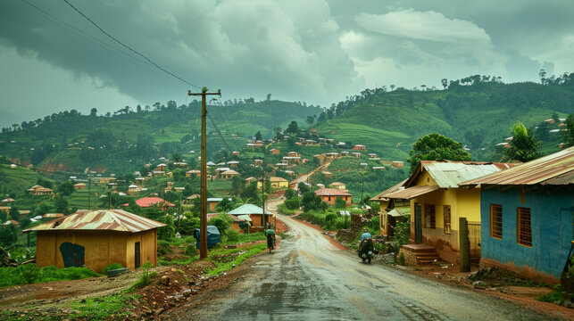 Village in the highlands of Rwanda in a summer day