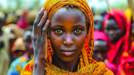 Unidentified Somalian woman in orange dress at the Somalia central market. - obrazy, fototapety, plakaty