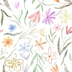 seamless floral pattern with watercolor abstract flowers