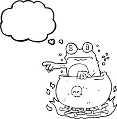 thought bubble cartoon halloween toad in cauldron