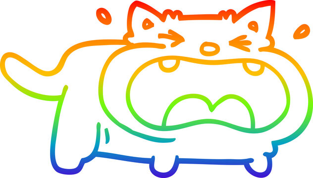 rainbow gradient line drawing cartoon fat cat