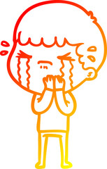 warm gradient line drawing cartoon man crying