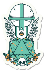 sad elf fighter character with natural one d20 roll sticker