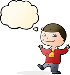 cartoon happy boy with thought bubble