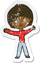 retro distressed sticker of a cartoon worried woman