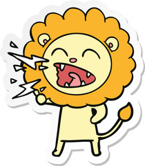 sticker of a cartoon roaring lion