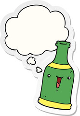 cartoon beer bottle and thought bubble as a printed sticker