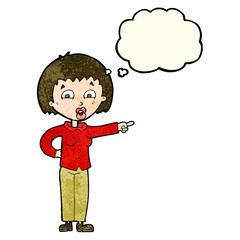 cartoon pointing woman with thought bubble