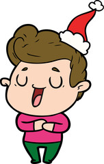 happy line drawing of a man wearing santa hat