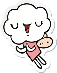 sticker of a cute cartoon cloud head creature