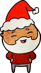 textured cartoon of a happy bearded man wearing santa hat