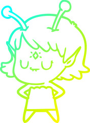 cold gradient line drawing cartoon alien girl