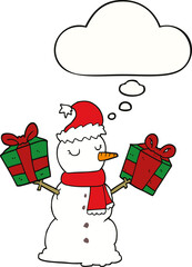 cartoon snowman and thought bubble