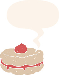 cartoon biscuit and speech bubble in retro style