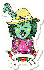 half orc bard with natural 20 dice roll illustration