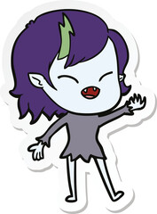 sticker of a cartoon laughing vampire girl