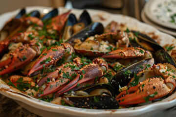 A delicious dish of Crayfish, Lobster with herbs and lemon