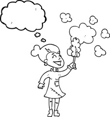 thought bubble cartoon zombie woman dusting
