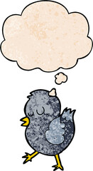 cartoon bird and thought bubble in grunge texture pattern style