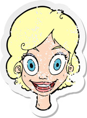 retro distressed sticker of a cartoonhappy woman