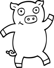 Obraz na płótnie Canvas black and white cartoon dancing pig