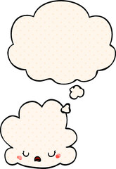 cute cartoon cloud and thought bubble in comic book style