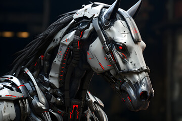 Fototapeta na wymiar Horse with a cyborg body