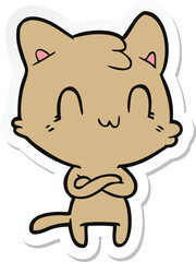 sticker of a cartoon happy cat