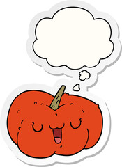 cartoon pumpkin and thought bubble as a printed sticker