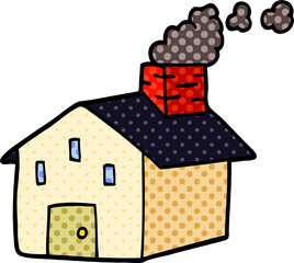 cartoon doodle house with smoking chimney