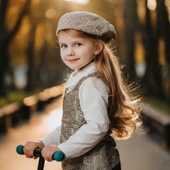 Dziewczynka jeżdżąca na hulajnodze w parku