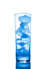 tall glass with ice isolated on white background.