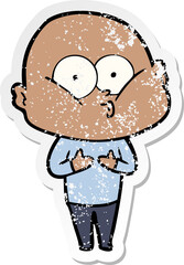 distressed sticker of a cartoon bald man staring