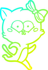cold gradient line drawing cartoon cat