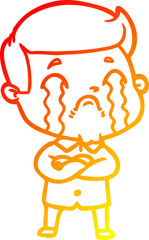 warm gradient line drawing cartoon man crying