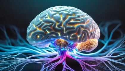 Mózg, system nerwowy wykazujący aktywność elektryczna, komunikujące się ze sobą neurony. Praca mózgu - obrazy, fototapety, plakaty