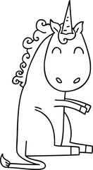 quirky line drawing cartoon unicorn