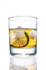 Alcoholic cocktail of whiskey with lime isolated on white