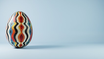 3D minimalist Easter egg design featuring a retro wave pattern, blending modern aesthetics with classic holiday charm.
